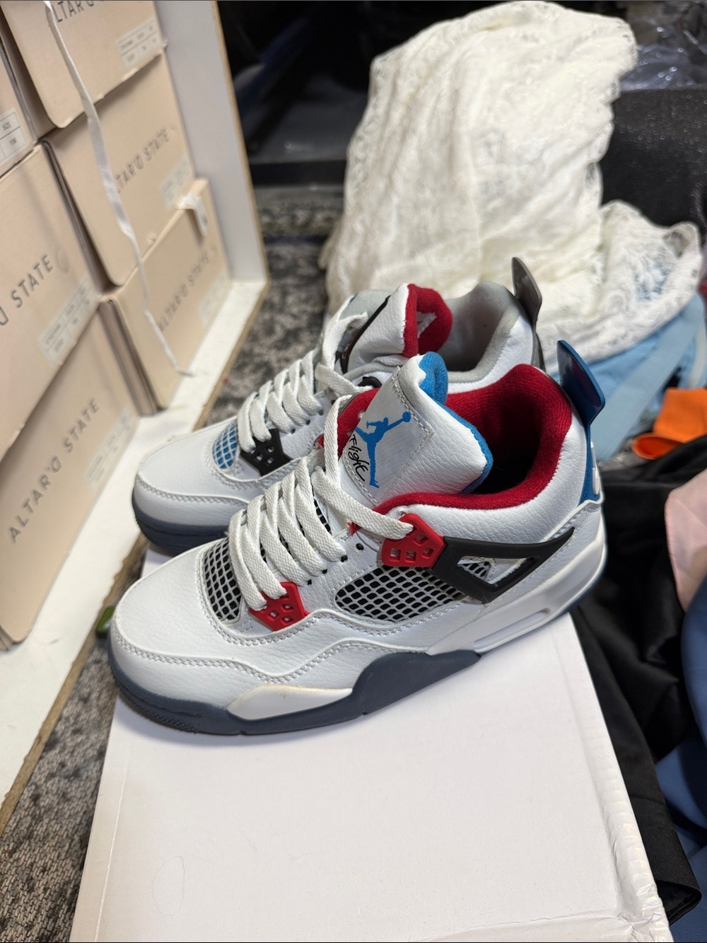 Nike Kids White/Blue/Red Retro Sneakers - Picture 4 of 5